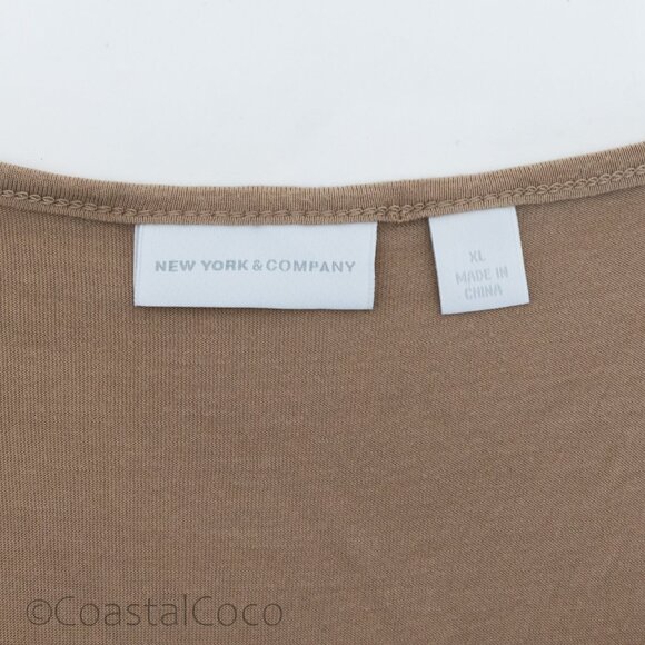 New York & Co Waterfall Neckline Tan Sleeveless Top XL Sequins Cowl Draped Y2K - Picture 4 of 10